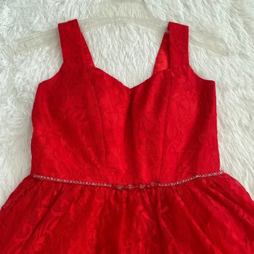 Girls Minuet Mini A Line Knee Length Dress in Red Size Small